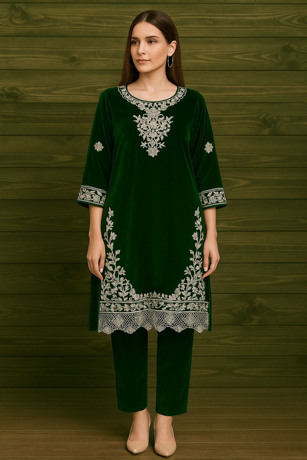 *Emerald Opulence – Velvet Embroidered 2-Piece Suit*