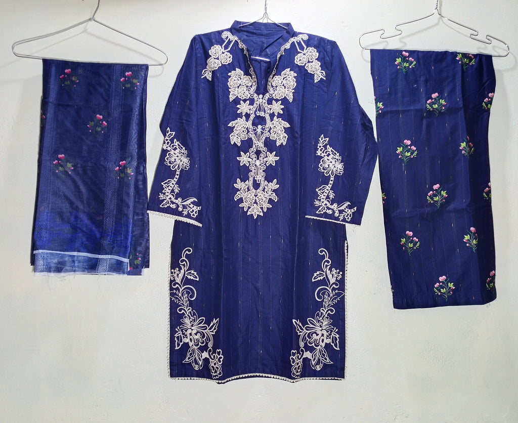 ✨“ Floral Embroidered 3 Piece Khaddar Suit Clean and Classy