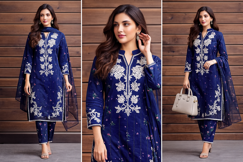 ✨“ Floral Embroidered 3 Piece Khaddar Suit Clean and Classy