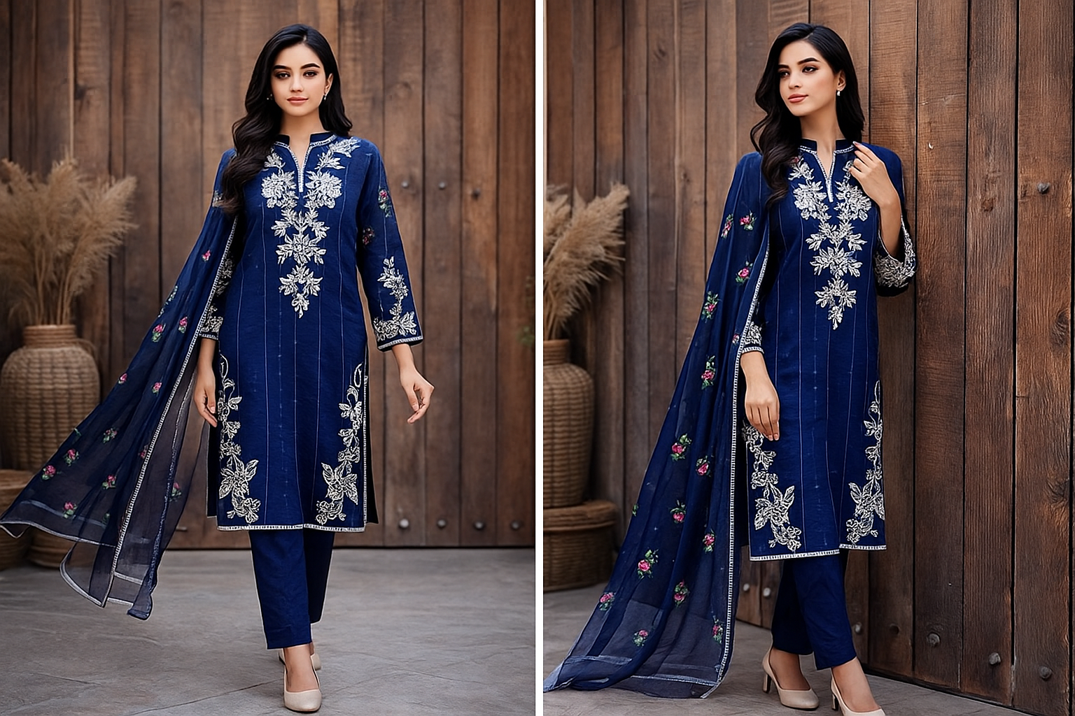 ✨“ Floral Embroidered 3 Piece Khaddar Suit Clean and Classy