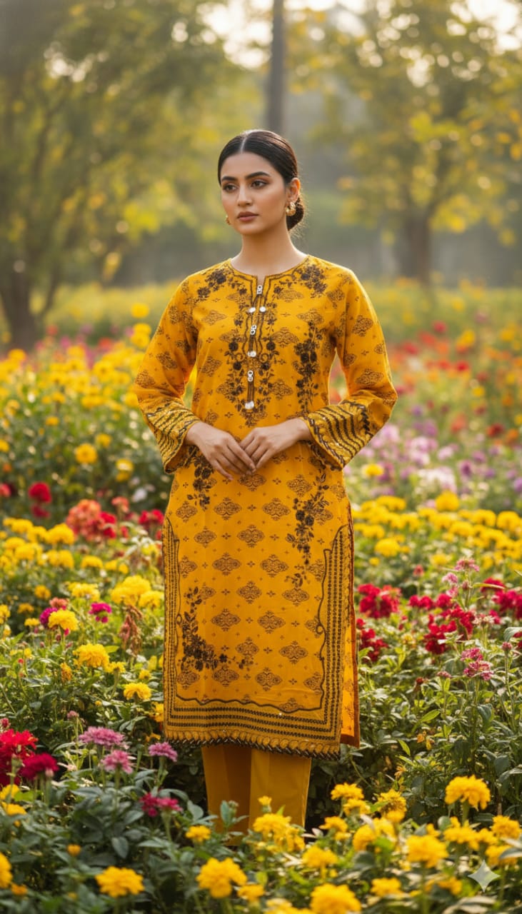 *✨ Khaddar 3-Piece Suit – Mustard Elegance ✨*