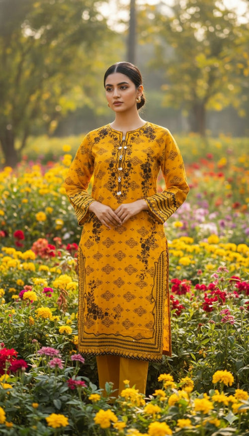 *✨ Khaddar 3-Piece Suit – Mustard Elegance ✨*