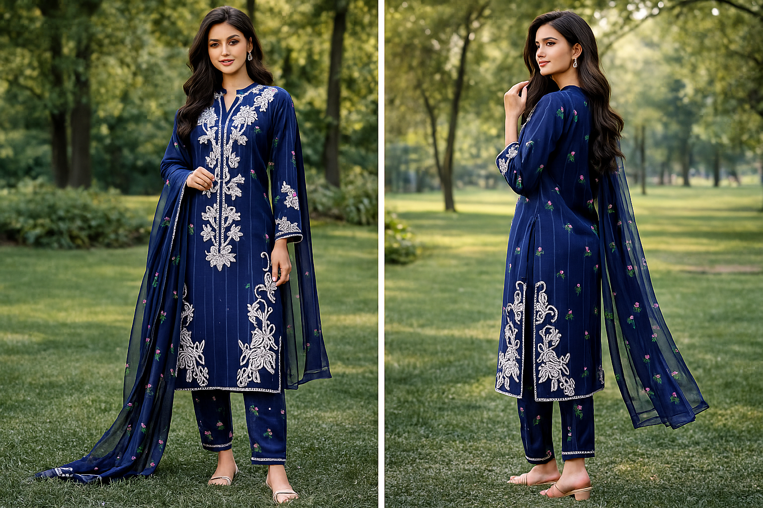 ✨“ Floral Embroidered 3 Piece Khaddar Suit Clean and Classy